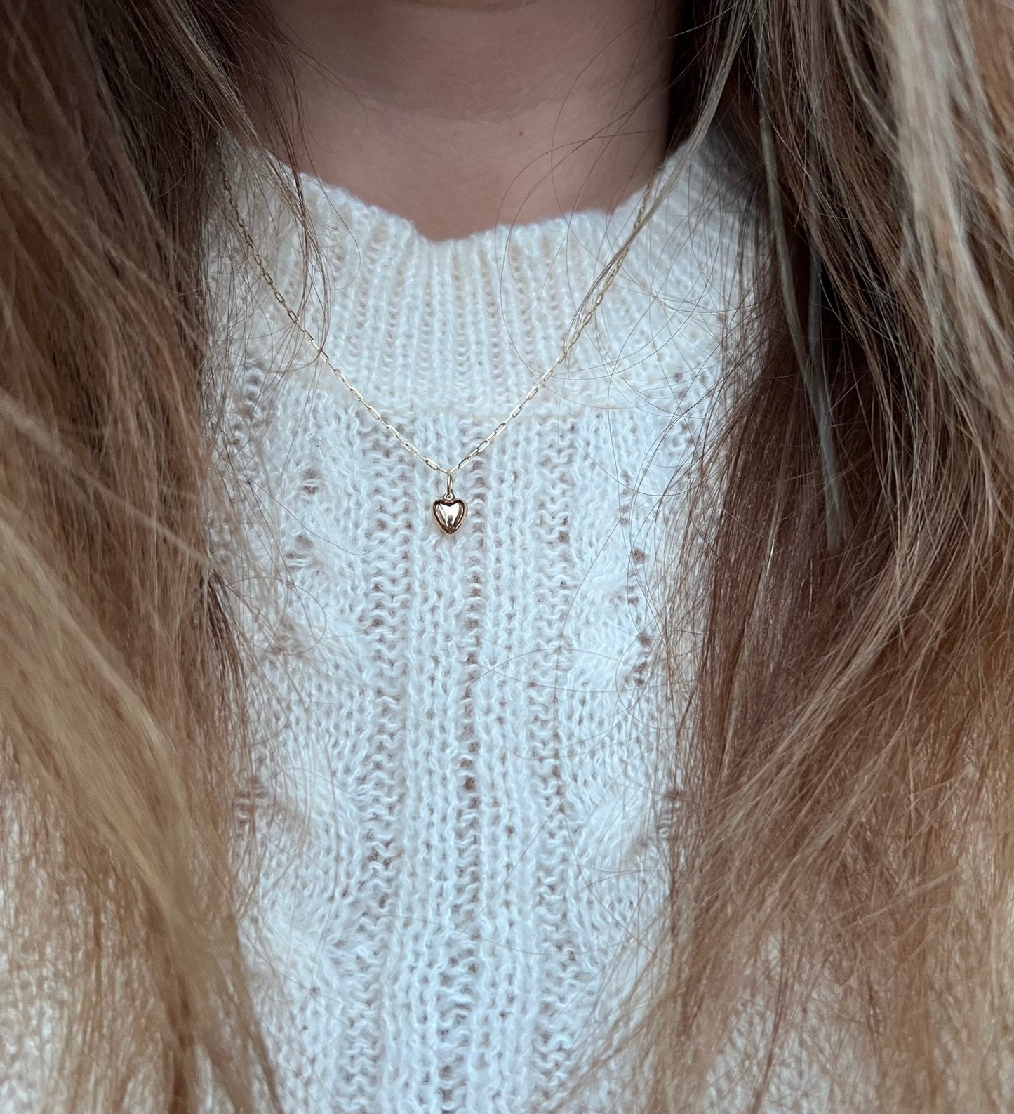 14k puffy heart + tiny paperclip necklace - Madison+Barrett