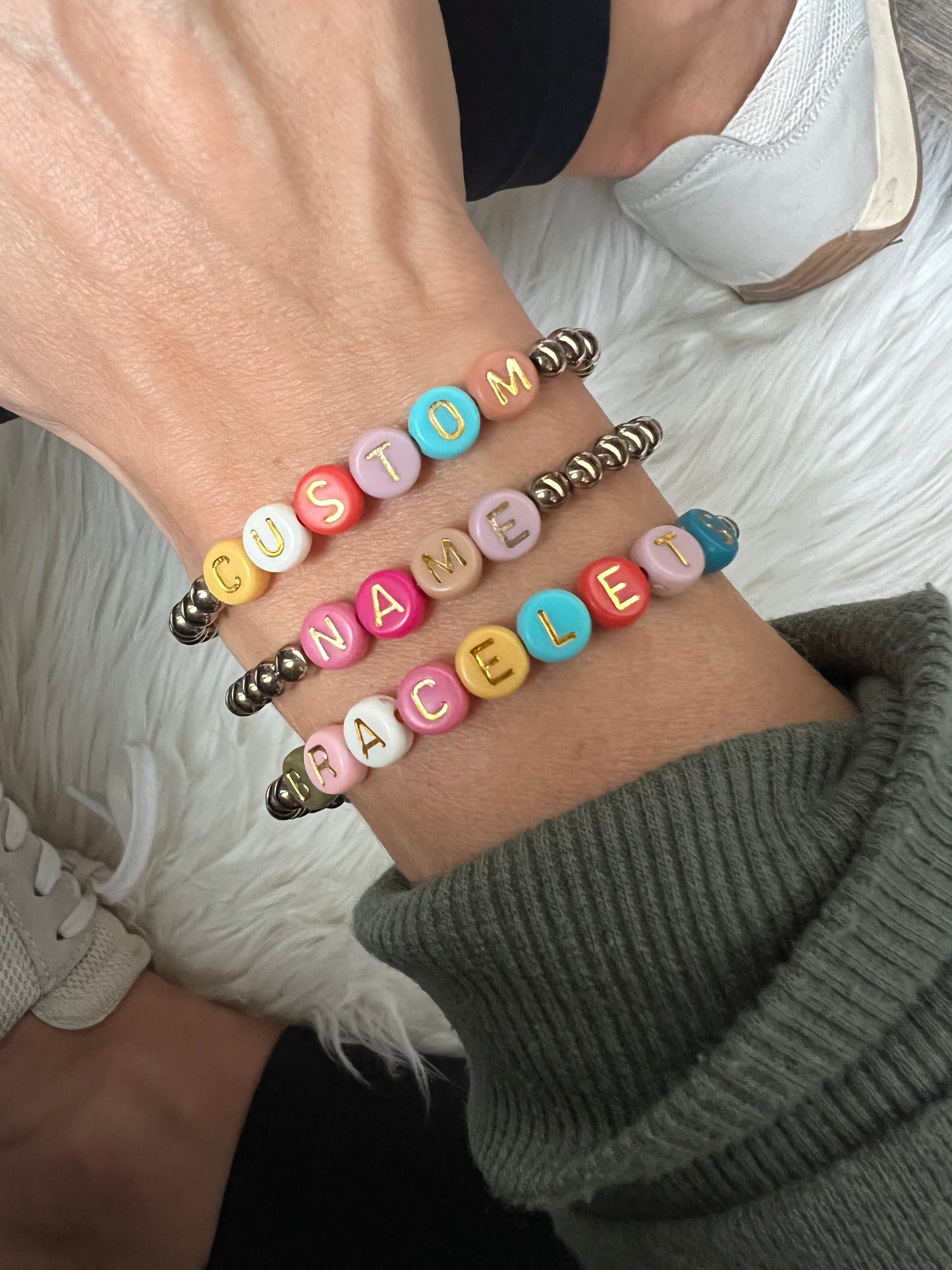 Muted Multi Color Custom Name/Initial Bracelet- Gold