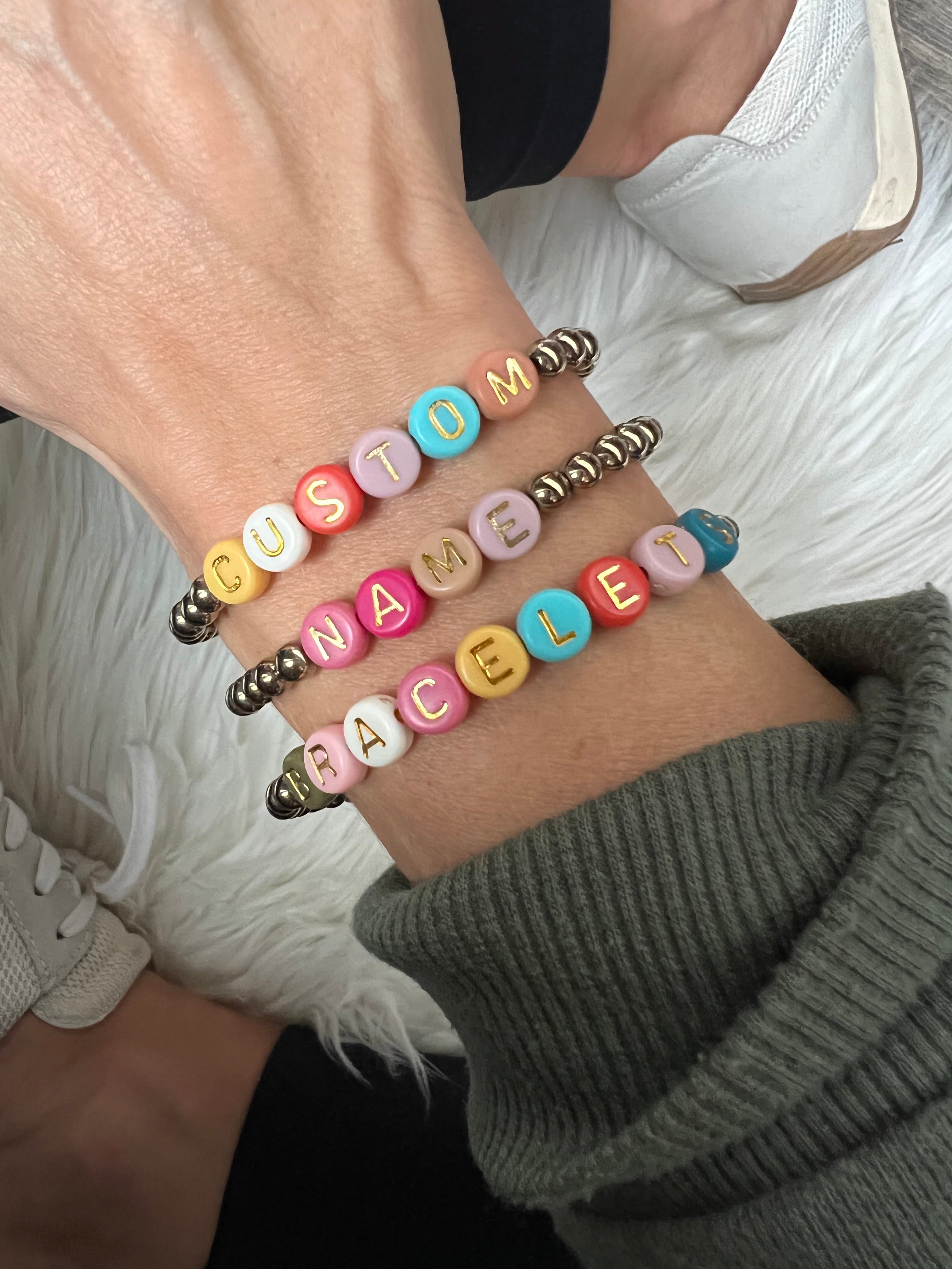 Muted Multi Color Custom Name/Initial Bracelet- Gold