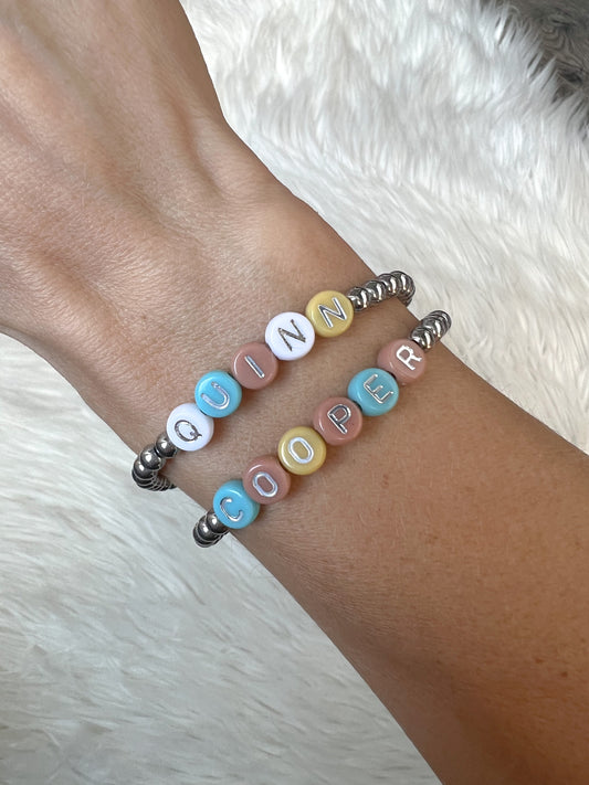 Muted Multi Color Custom Name/Initial Bracelet- Silver